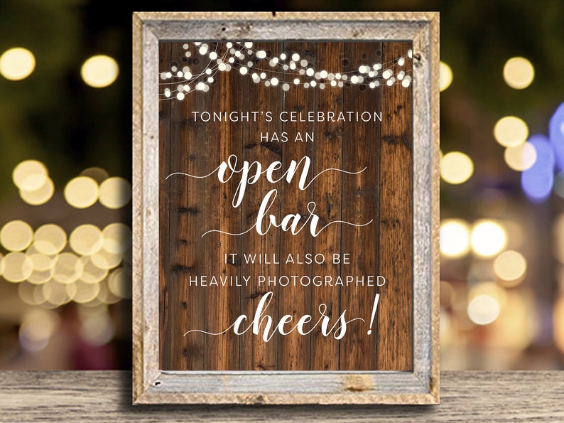 Printable Open Bar Sign Cheers Rustic Wedding Decor Etsy