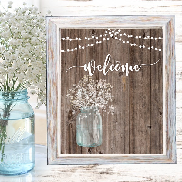 8x10 Printable • Welcome • Rustic Shower Decor • Instant Download • DIY Printable Sign • Rustic Wood Look with Lights • Mimosa Bar Sign