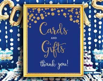 Printable Cards and Gifts sign Royal Blue and Gold