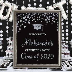 Personalized Graduation Welcome Poster, Black and Silver Printable Party Poster