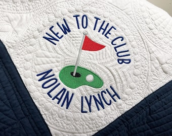 Embroidered Golf Baby Blanket: Personalized Cotton Quilt