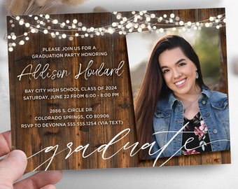 Rustic Graduation Invitation Twinkle Lights - custom digital download