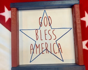 God Bless America | hand painted sign | 4th of July decor | red white and blue wood sign | stars and stripes decor