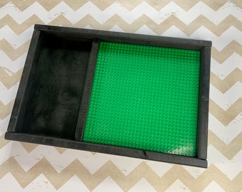 Building block tray | portable building block tray with storage compartment | hand painted building block tray