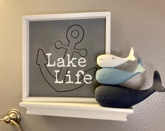 Lake life sign | cabin decor | lake house decor | nautical theme | hand painted wood sogn