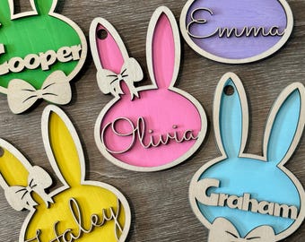 Easter basket tag | personalized name tag | wood bunny tag | wood basket rabbit | kids Easter decor