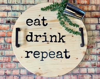 Wood circle serving tray | hand painted sign | rustic home decor