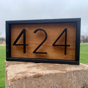 House number sign | Modern sign with floating numbers | Hand crafted wood sign | For use with VINYL SIDING ONLY