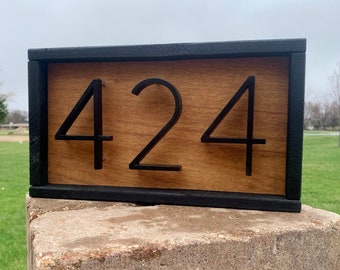 House number sign | Modern sign with floating numbers | Hand crafted wood sign | For use with VINYL SIDING ONLY