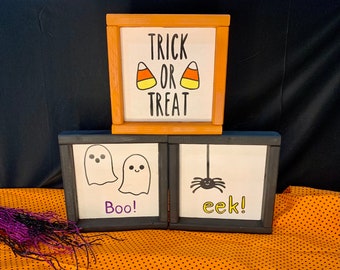 Trick or treat signs | Halloween decor | hand painted signs | ghost | spider | candy corn
