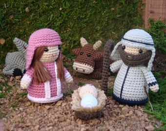 Amigurumi handmade nativity scene, Manger Scene - Baby Jesus, Mary and Joseph