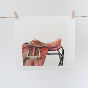 Brown Jumping English Saddle Watercolor Print Jumping Saddle / Horse Art / Tack Room Art / Horse Barn Art / Equestrian Home Decor Art image 1