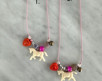 Vintage Heart & Horse Charm Necklace - Horse charm necklace - equestrian necklace