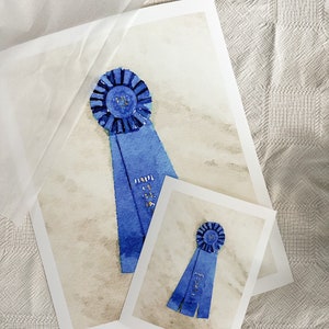 16x20 aquarelprint van een blauw lint bruin springzadel /aquarel / paardensportkunst / paardensport Home Decor afbeelding 1