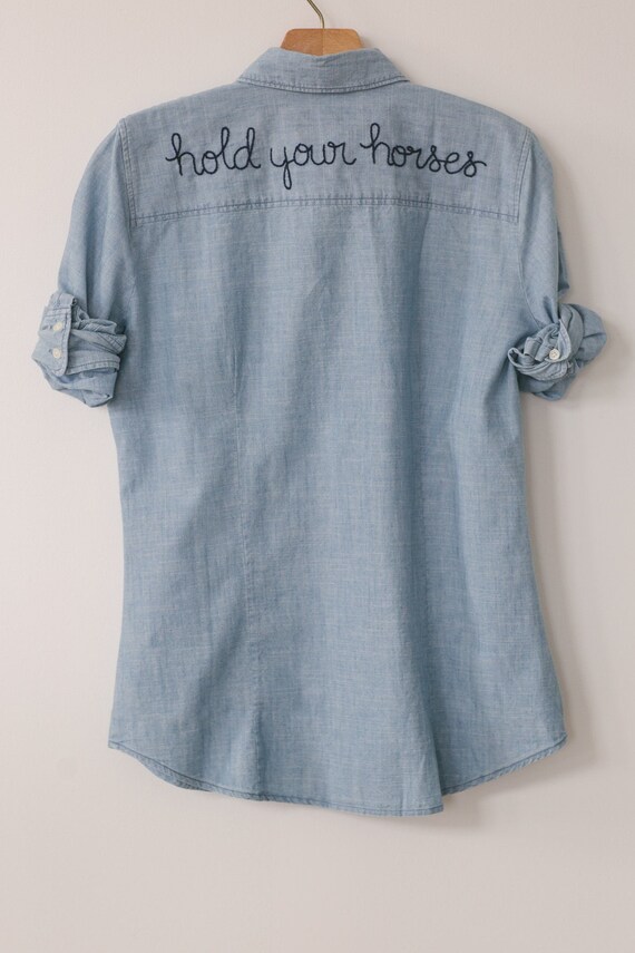 Hand Embroidered Chambray Denim Shirt 