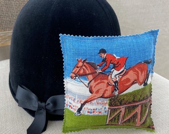 Vintage Jumper Textile - Riding Helmet Lavender Pillow - Lavender Sachet - Air Freshener - Horse Lover Gift - Equestrian Gift