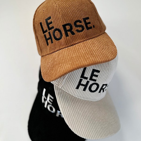 LE HORSE. Trucker Hat - Horse Hat - Corduroy Ball Cap - Horse Lover Hat - Horse Girl Hat