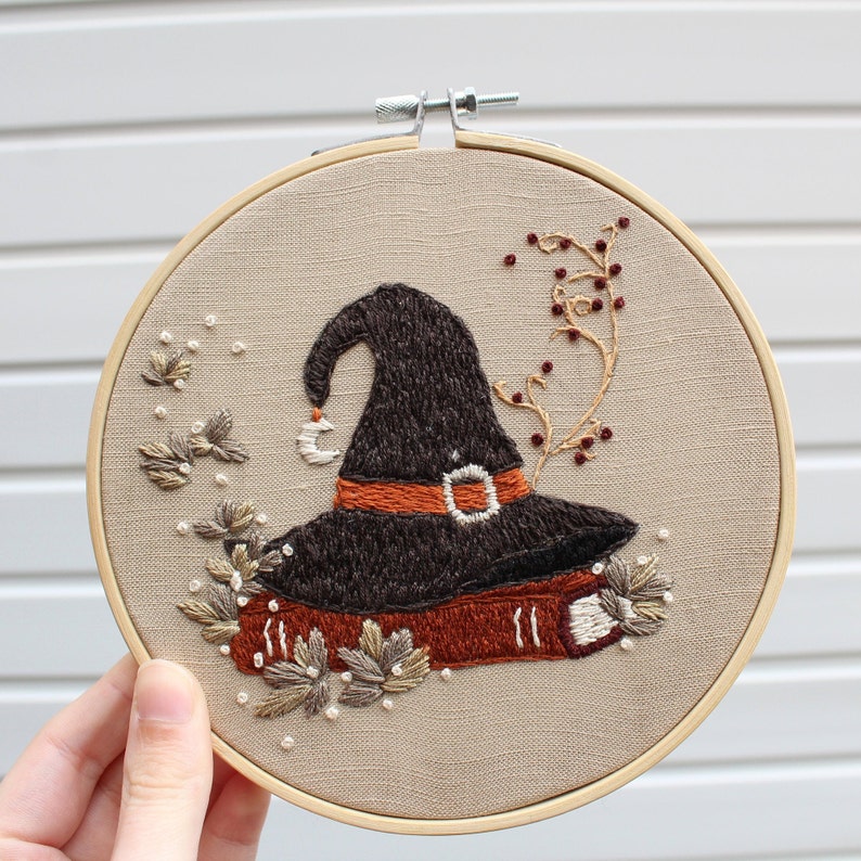 Autumn Witch Hat Embroidery PDF Pattern Embroidery Hoop Art Hand Embroidery Downloadable Tutorial DIY Design