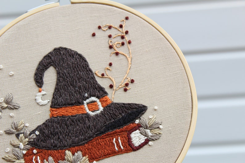 Autumn Witch Hat Embroidery PDF Pattern Embroidery Hoop Art Hand Embroidery Downloadable Tutorial DIY Design