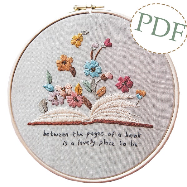 Open Book Hand Embroidery PDF Downloadable Pattern Tutorial / Instant Download /  Beginner Embroidery Hoop Art