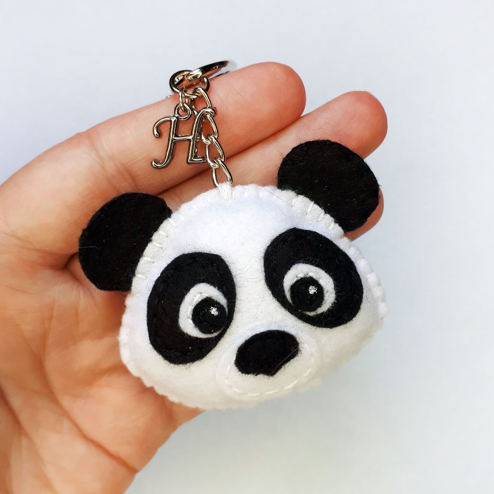 Panda Keychain Personalized Keyring Initial Panda Lover Gift Etsy