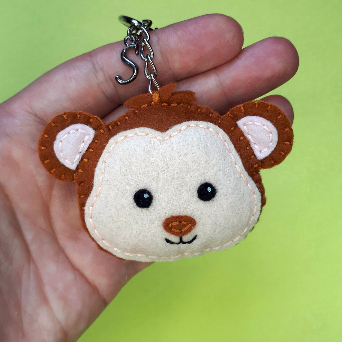 Monkey Keychain Personalized Keyring Initial Monkey Lover Etsy