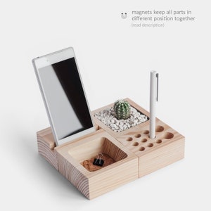 Wooden desk organizer Desk Accessories Office Desk Accessories Wooden holder Plant Phone Holder Pen Holder iPhone stand Unique gift