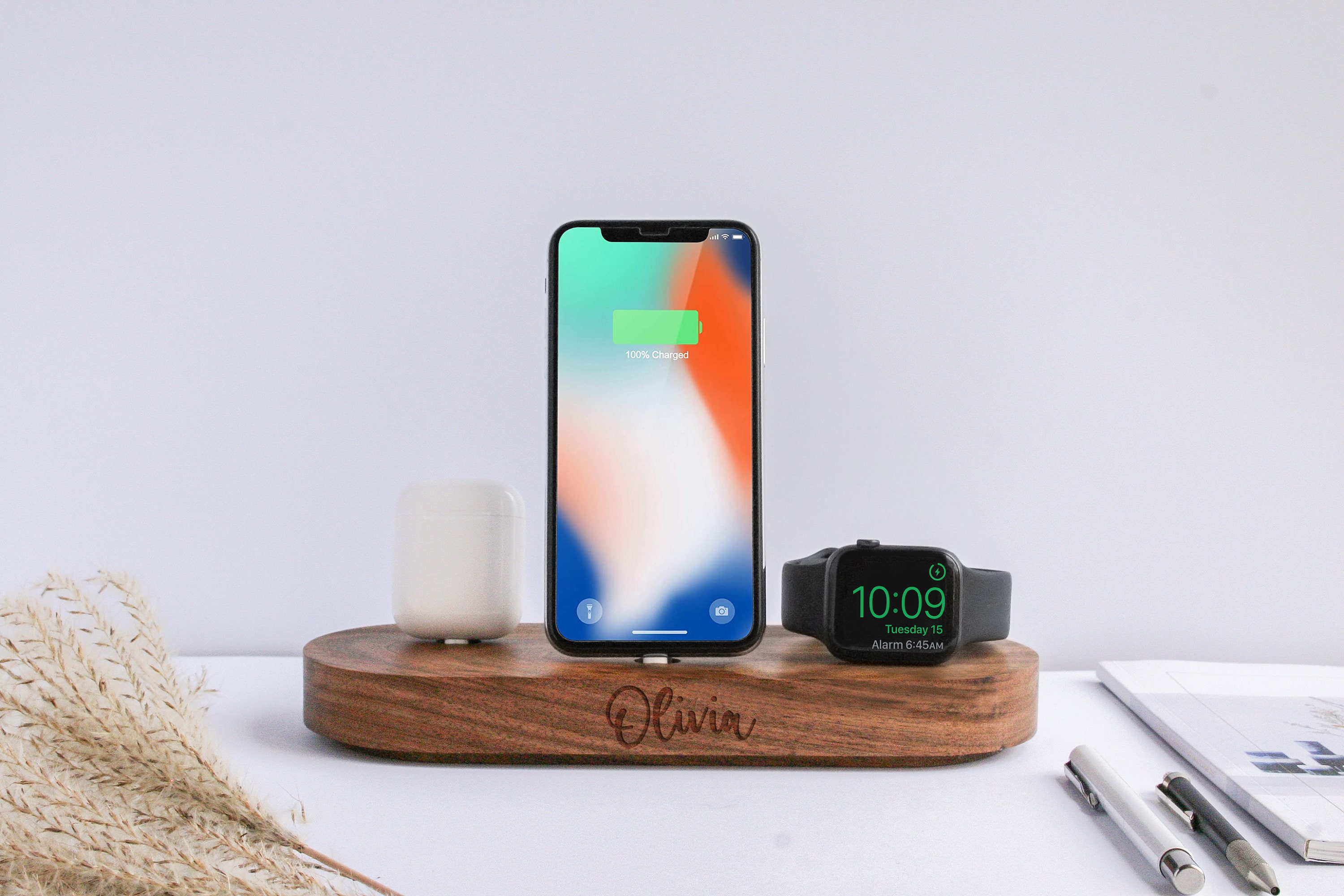 Personalized Wooden Dock Apple Docking Station Triple Etsy