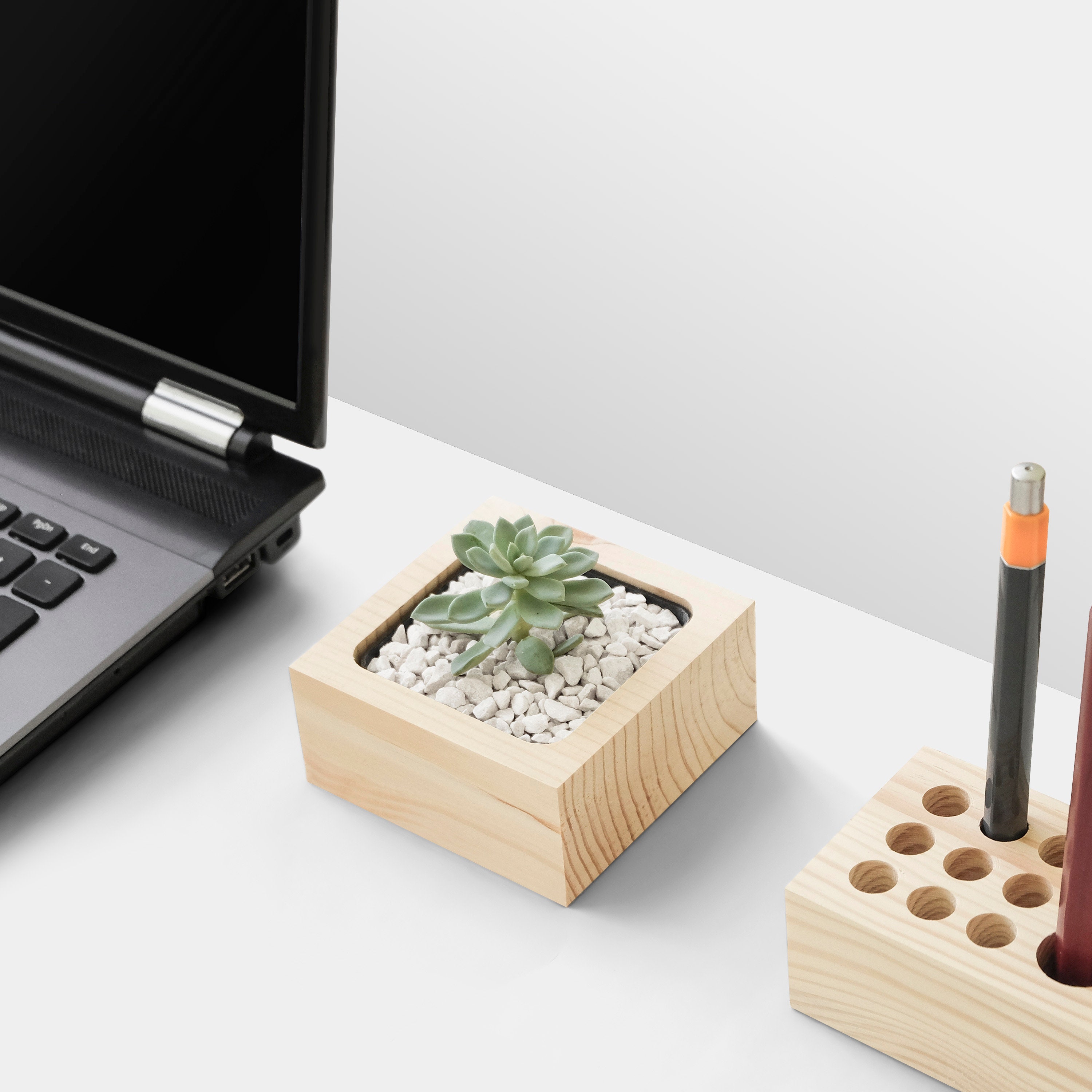 Wooden Pot Desk Plant Pot Office Desk Accessories Desk Etsy