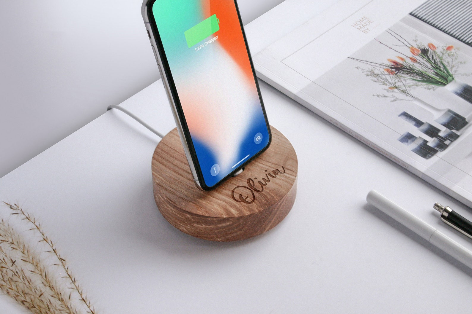 Personalized Charging Station, Universal Dock Station, Engraved Wooden