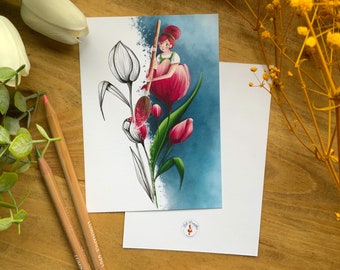 Carte "Tulipe" - illustration de printemps, carte postale illustrée, décoration murale, illustration originale Loli Pumpkin