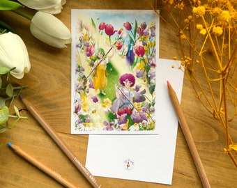 Carte "Fleurs des champs" - illustration de printemps, carte postale illustrée, décoration murale, illustration originale Loli Pumpkin