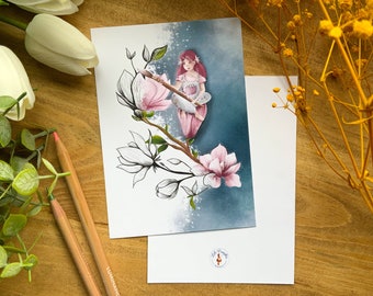 Carte "Magnolia" - illustration de printemps, carte postale illustrée, décoration murale, illustration originale Loli Pumpkin