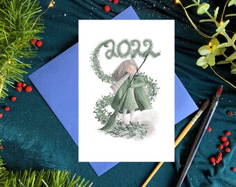 Greeting Card 2022 - Happy New Year 2022, Happy New Year Card, Card for 2022, Illustrated Greeting Card, Happy New Year Card 2022