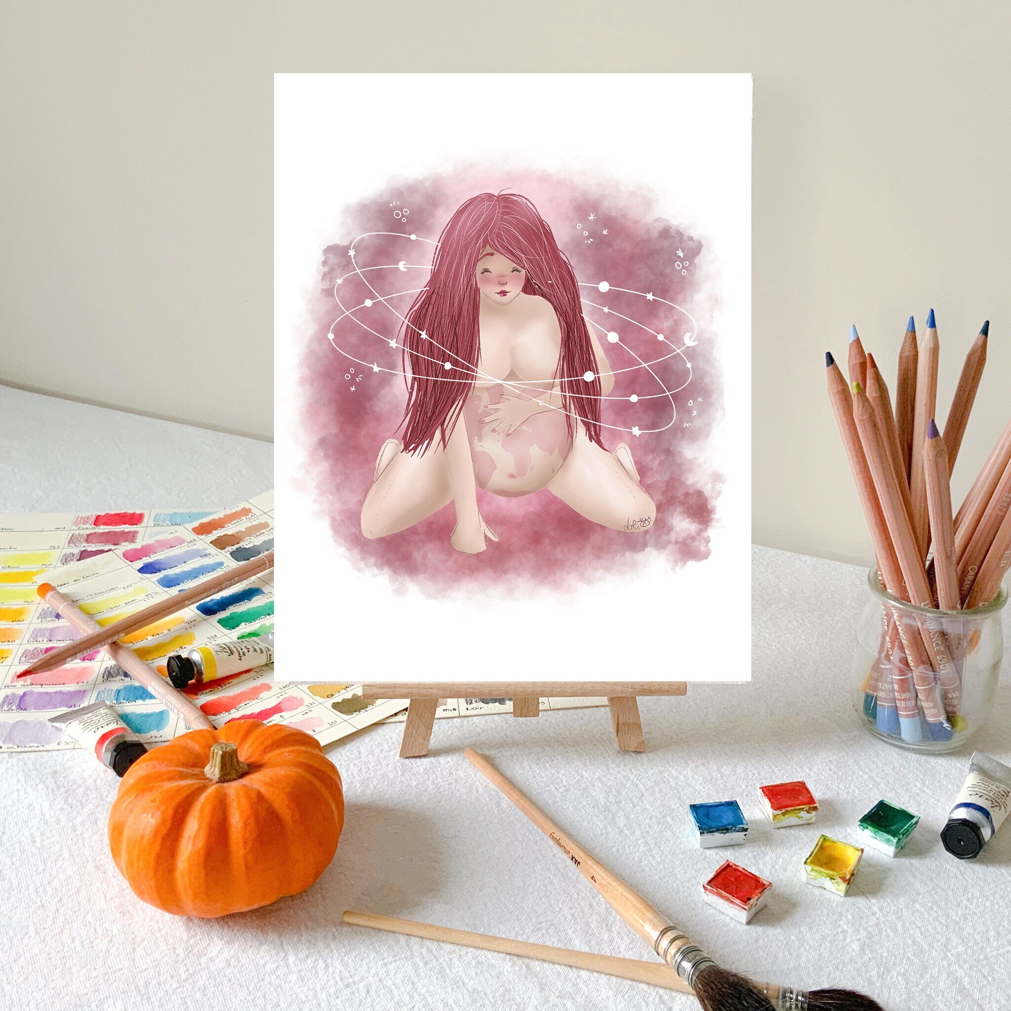 Affiche Illustrée Femme Enceinte - Illustration Féminine, Affiche Illustrée, Feminité, Grossesse, Ac