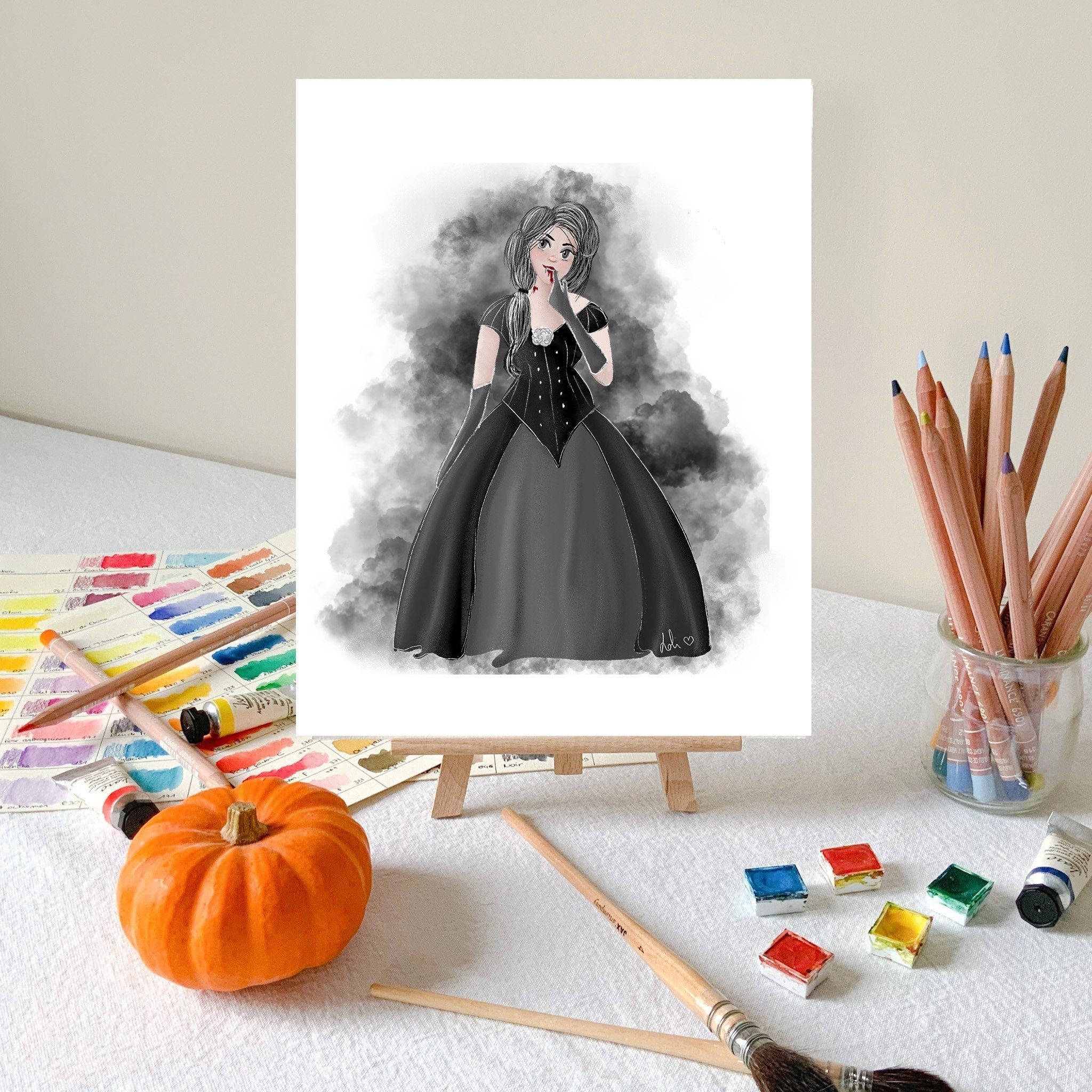 Affiche Vampire Halloween - Affiche Illustrée Décorative, Femme Vampire, Epoque Victorienne, Impress