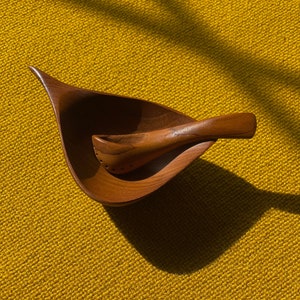 Emil Milan Teak Sculptural Salt Bowl & Spoon image 1