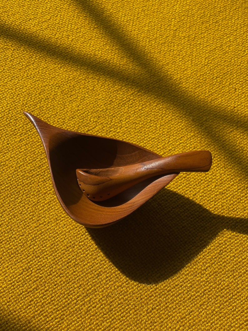 Emil Milan Teak Sculptural Salt Bowl & Spoon image 1