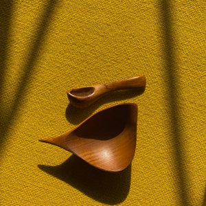 Emil Milan Teak Sculptural Salt Bowl & Spoon image 3