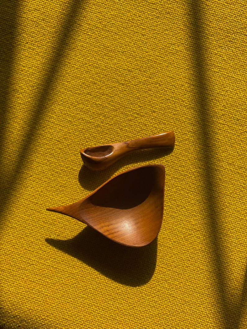 Emil Milan Teak Sculptural Salt Bowl & Spoon image 3