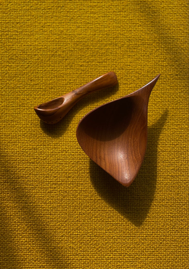 Emil Milan Teak Sculptural Salt Bowl & Spoon image 4