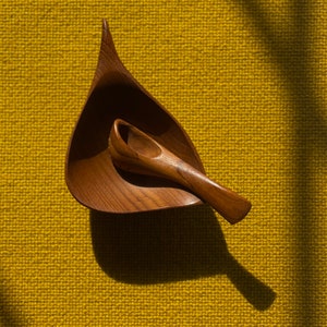 Emil Milan Teak Sculptural Salt Bowl & Spoon image 2