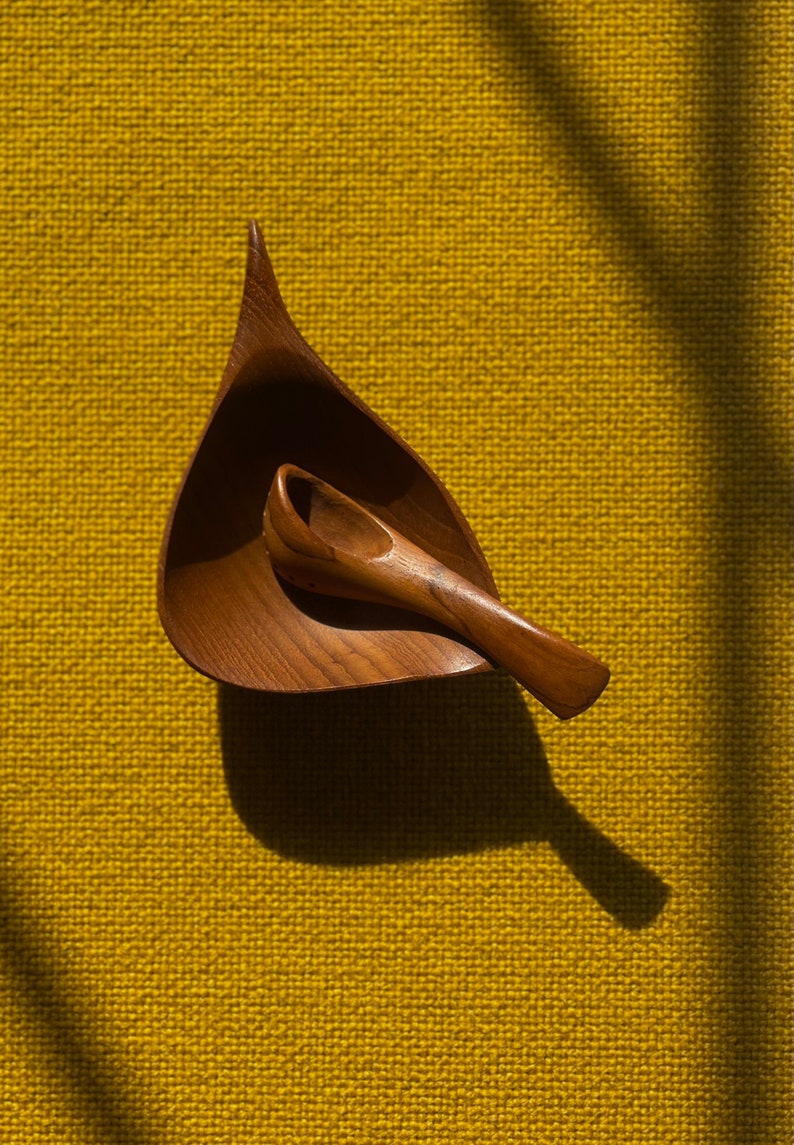 Emil Milan Teak Sculptural Salt Bowl & Spoon image 2