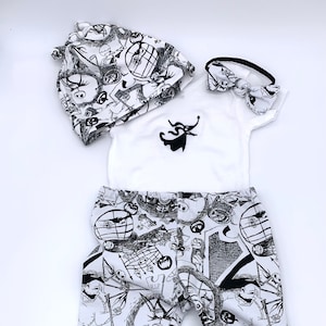 Ghost Dog Nightmare Legging Set: EMBROIDERED Bodysuit, Legging, Opt. Beanie or Headband