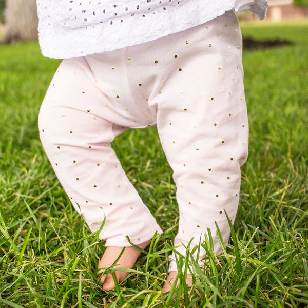 CLEARANCE - Legging Set - Palest Pink with Gold Dots - Super Soft Jersey Knit