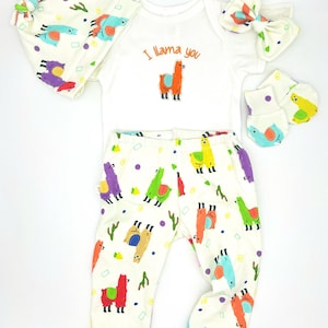 Handmade Baby Clothes | *I Llama You* Baby Clothing Set | Unique Bodysuits & Outfit Sets | Custom Llama Fabric