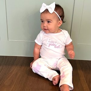 Neverland Baby Outfit | Peter Pan Inspired Baby Clothes | Powered by Pixie Dust | Bodysuit Set, Headband, and Pants