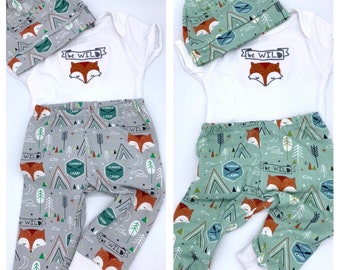 Fox Baby Outfit - Legging Set - Seafoam or Gray: Embroidered Bodysuit & Leggings - Baby Outfit with Animals