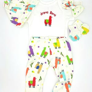 Handmade Baby Clothes | *Drama Llama* Baby Clothing Set | Unique Bodysuits & Outfit Sets | Custom Llama Fabric
