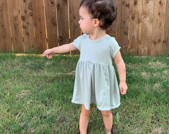 Dress with Diaper cover- Muted Mint Green Color - Little Girl’s Super Stretchy Ruffle dress